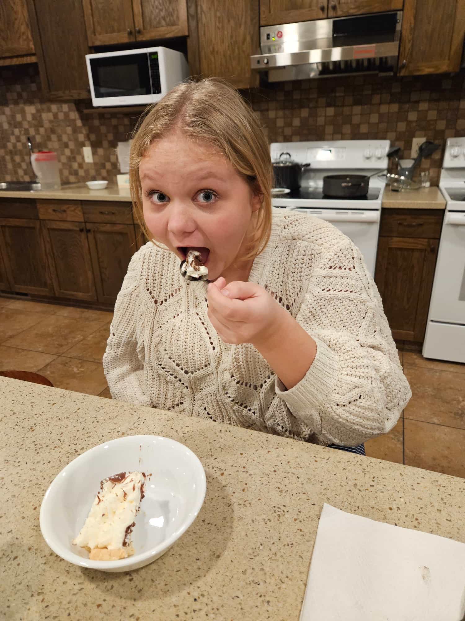National Pie Day; Girl eating pie