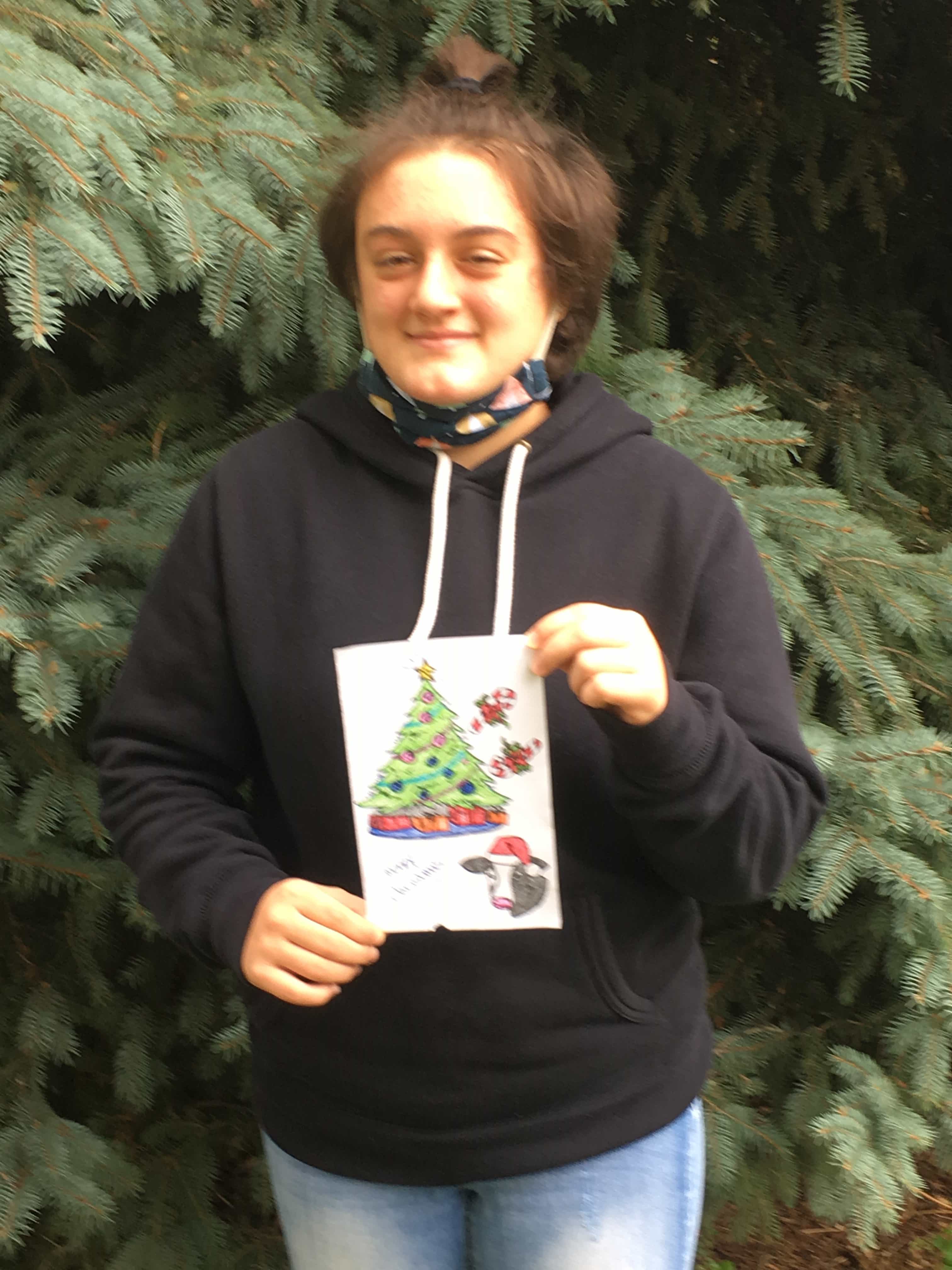 Harley and her Christmas card art